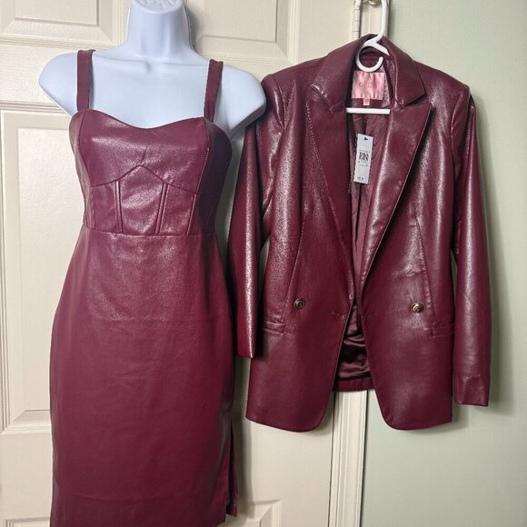 Guess Faux Leather Burgundy Midi Dress - NWT - Picture 12 of 12